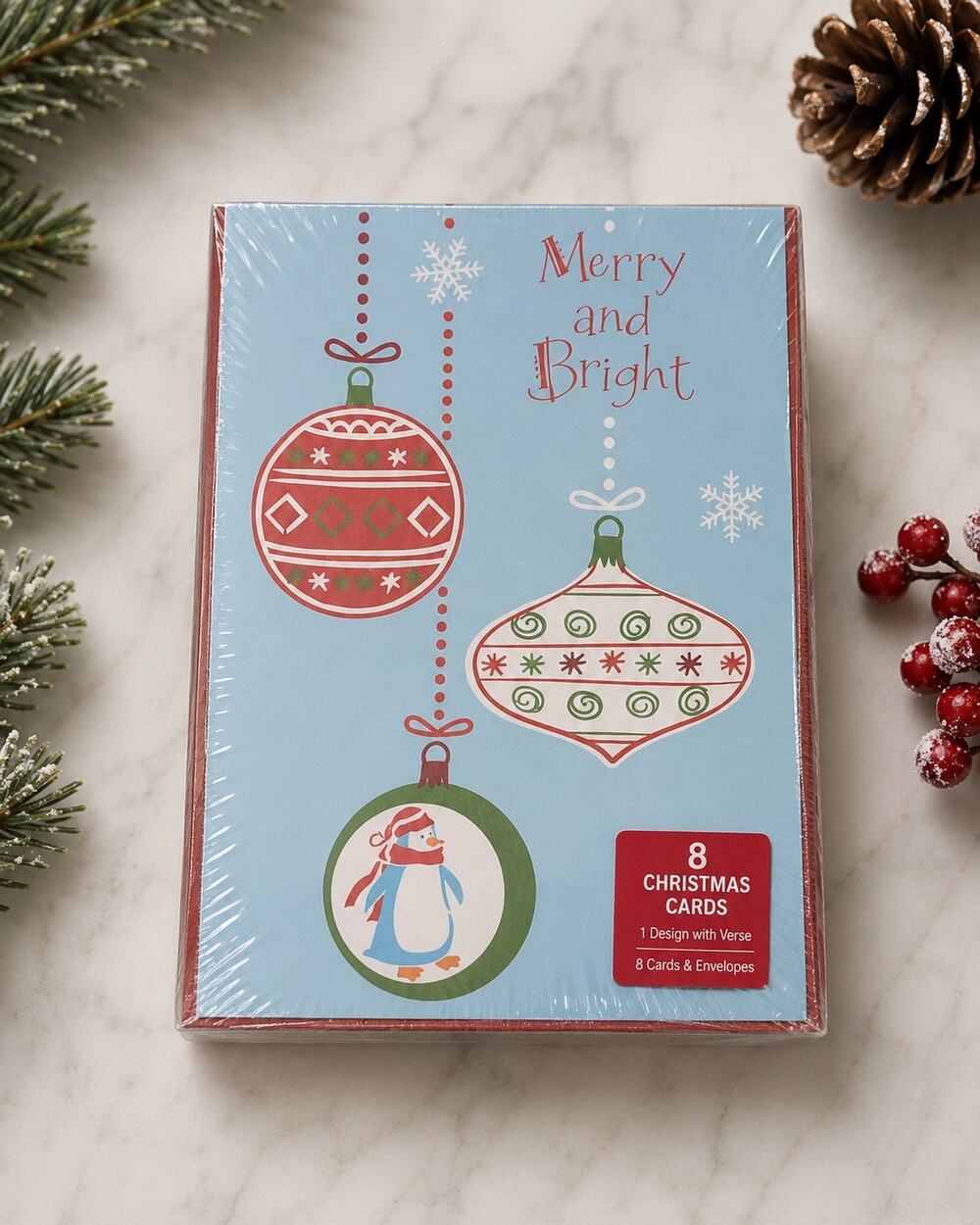 American Greetings Merry & Bright Christmas Cards 8 Pack with Envelopes Ornament